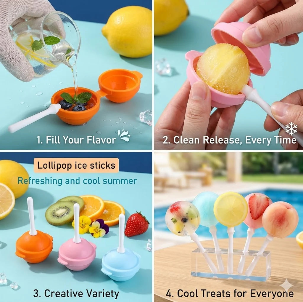 Lollipop Ice Cream Maker, Homemade Popsicle Molds(6pcs)